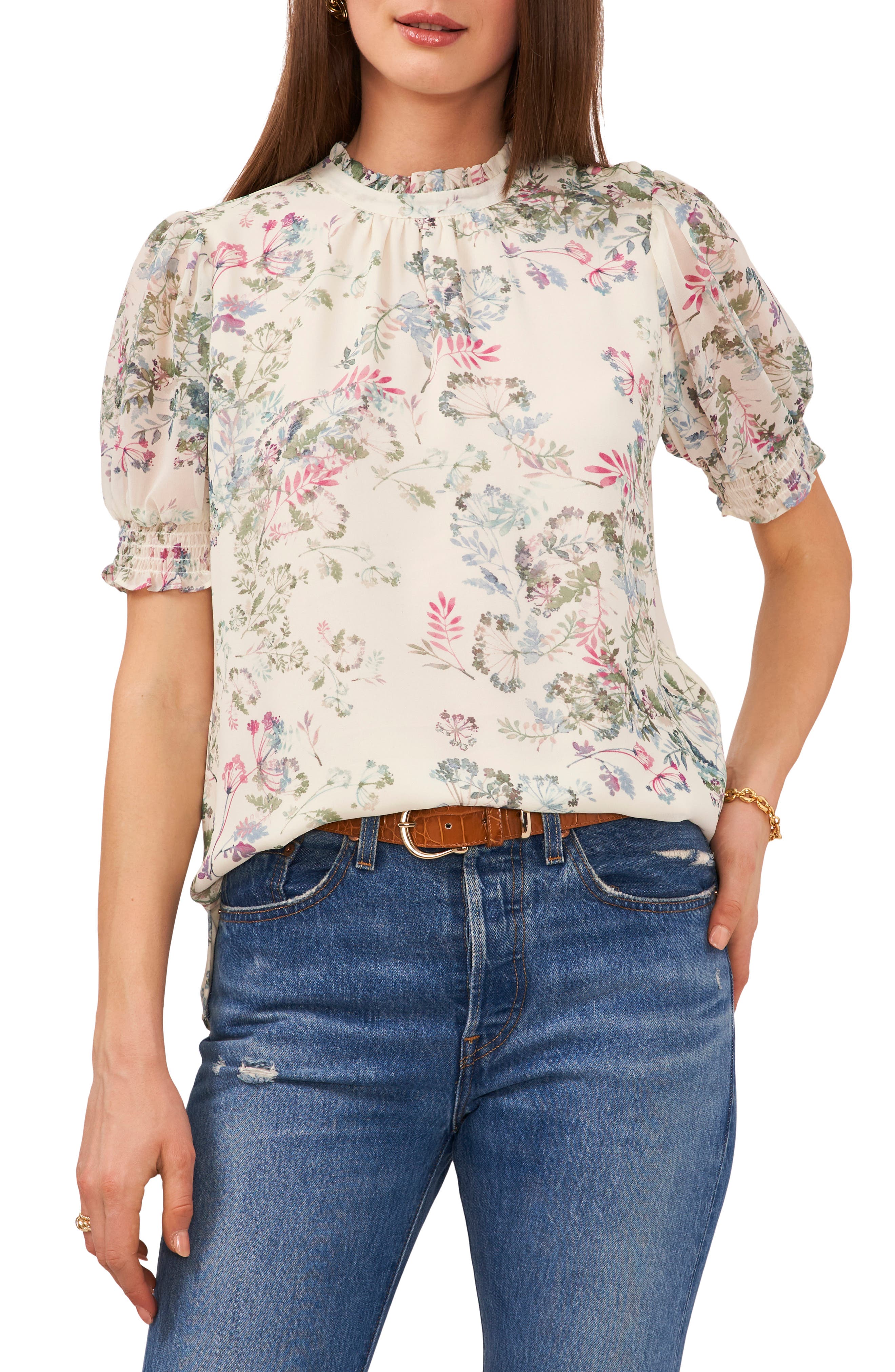 VINCE CAMUTO NEW Women's Floral Foldover-hem Satin Blouse Shirt Top TEDO